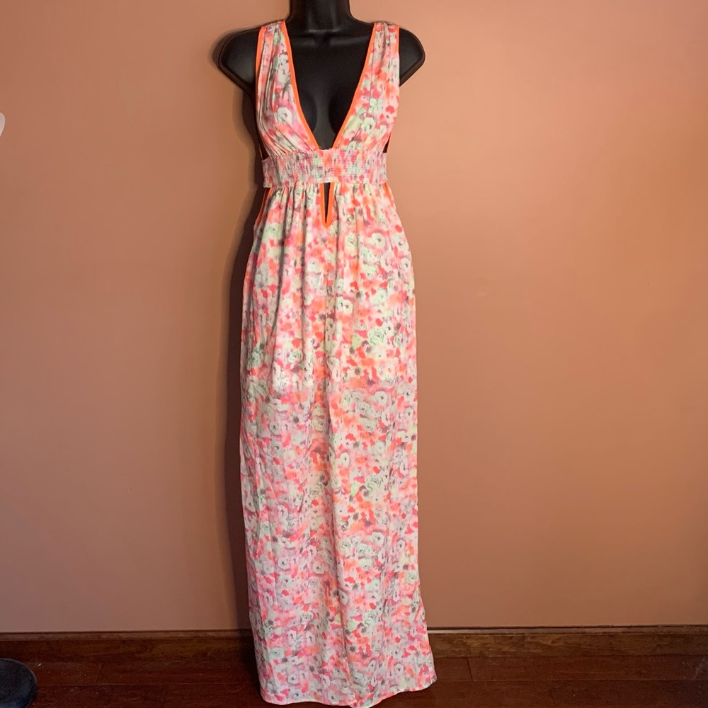 Water Color Floral Deep V Maxi Dress